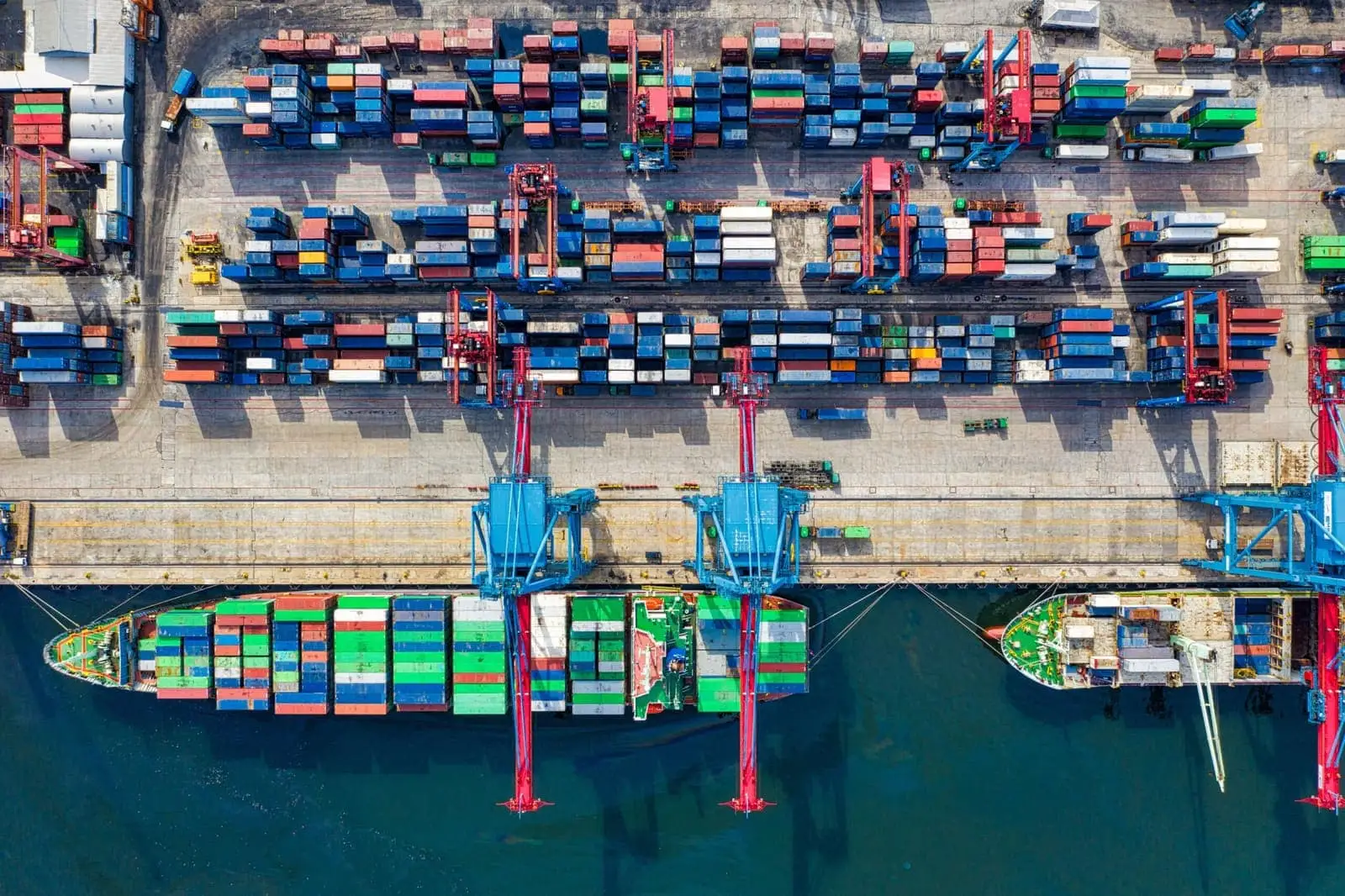 Aerial view of a busy container shipping port